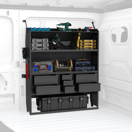 MELIPRON 60"H x 13"D Cargo Van Shelving Storage with Lockable Drawers for Ford Transit, RAM ProMaster, Chevy Express, Sprinter Mid & High Roof -2